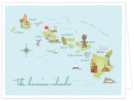 Island Map Folded Note Cards - Single or Set of 6