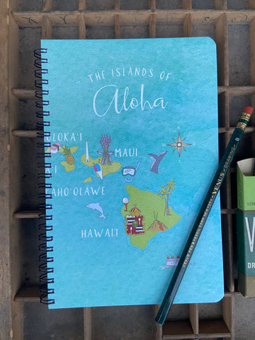 Island Maps Aloha Aloha Large Spiral Notebook